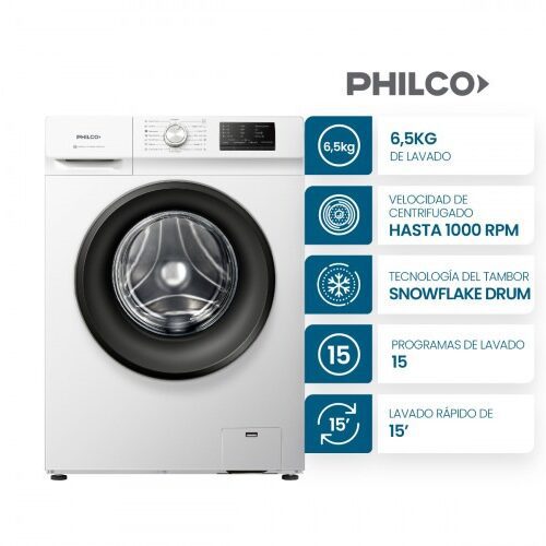 Lavarropas Frontal Philco PHLF-6510B2 6.5 KG Blanco 1000RPM
