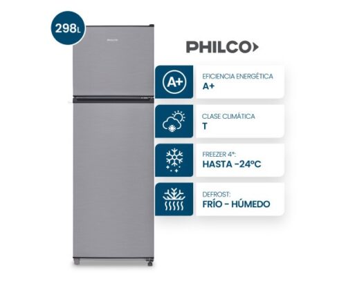 HELADERA PHILCO PHCT-302X INOX 298 LTS EST. VIDRIO