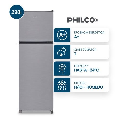 HELADERA PHILCO PHCT-302X INOX 298 LTS EST. VIDRIO