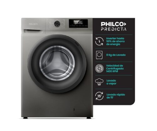 Lavarropas Frontal Philco PHLF-8014PI2 8 KG Inverter Silver