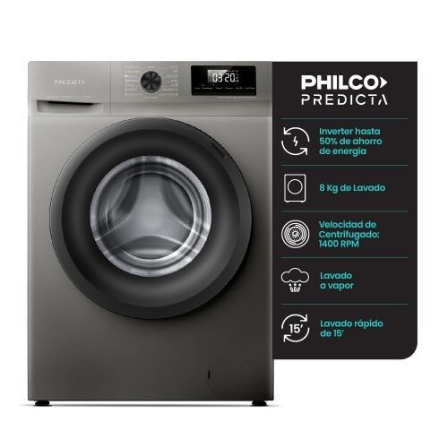 Lavarropas Frontal Philco PHLF-8014PI2 8 KG Inverter Silver
