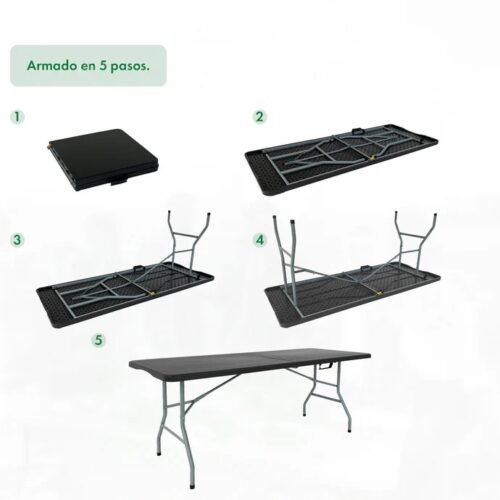 Mesa Plastica Plegable Garden Life Picnic Negra 1.50
