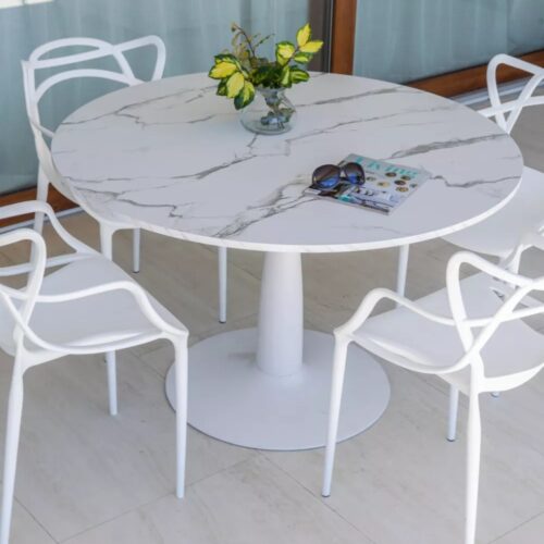 Mesa Tapa Piedra Simil Marmol Elena Blanca