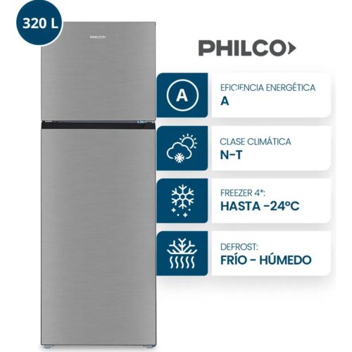 Heladera Philco PHCT-320X Inoxidable 320Lts -  Estante de Vidrio
